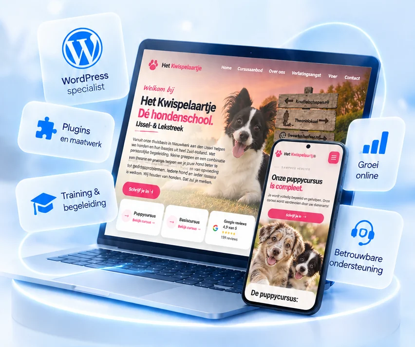Het Kwispelaartje op laptop en mobiele telefoon